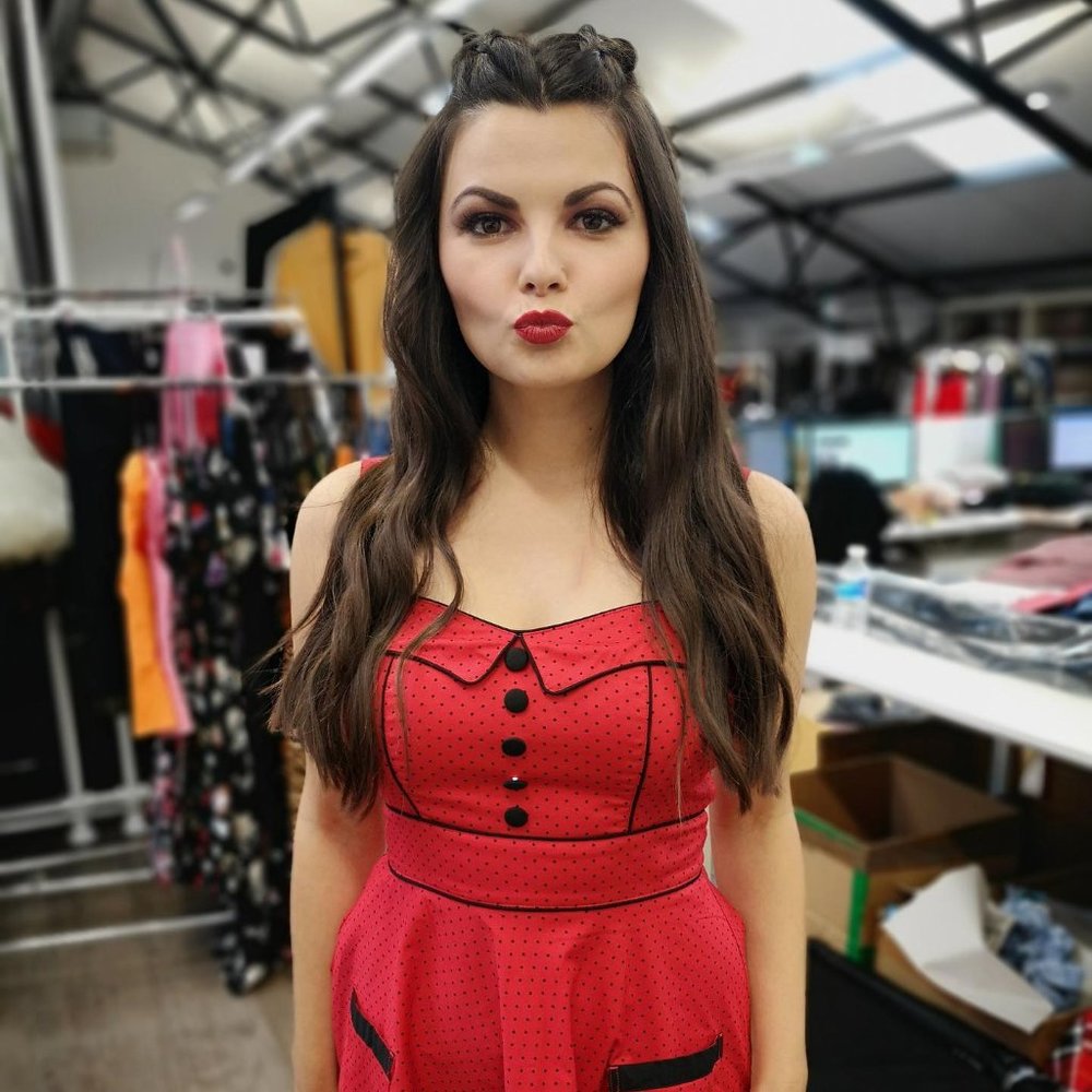 Hell Bunny Red dress with polka dots - 3X - Picture 3 of 5